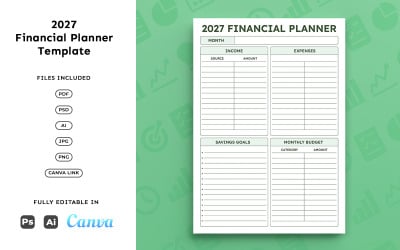 2027 Financial Planner – Budget Tracking, Income &amp;amp; Expense Management, Clean A4