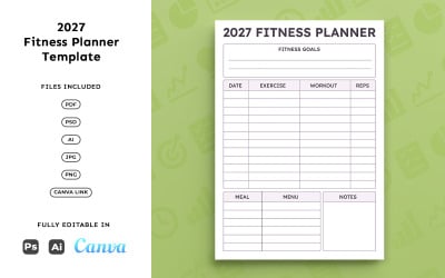2027 Fitness Planner – Health &amp;amp; Workout Tracking, Goal Management, Clean A4