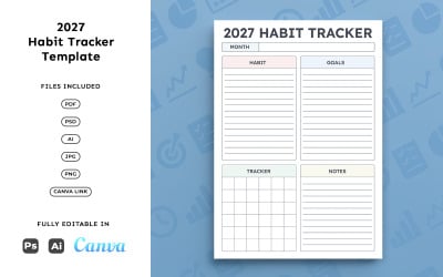 2027 Habit Tracker for Planners – Productivity, Goal Tracking, Minimal A4