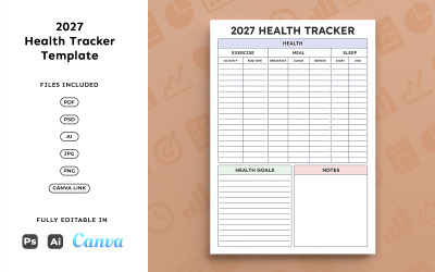 2027 Health Tracker – Wellness Planning, Exercise &amp;amp; Meal Tracking, Clean A4