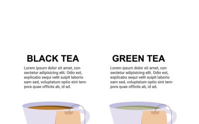 Black Tea and Green Tea Cups with Teabags Vector Illustration