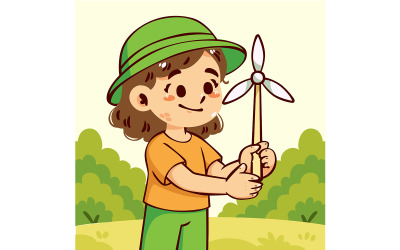 Cartoon Girl Wearing Green Clothes and Green Hat