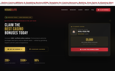 Casino Ortaklık Programı ve Kumar İncelemeleri için HTML Şablonu (Casino Bonusları ve iGaming Siteleri için)