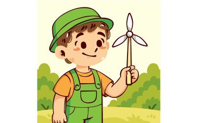 Cheerful Cartoon Wearing Green Clothes and Hat