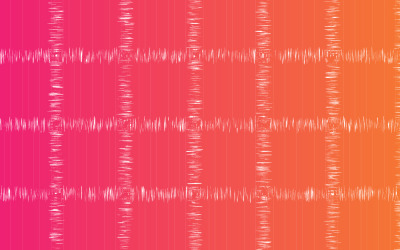 Colorful Soundwave Waveform Grid Background With Pink Orange Gradient and Abstract Audio Pattern