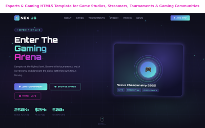 Esports &amp;amp; Gaming HTML5 Template for Game Studios, Streamers, Tournaments &amp;amp; Gaming