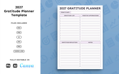 2027 Gratitude Planner for Personal Growth – Planner Template, Reflection Tracking, Minimal A4