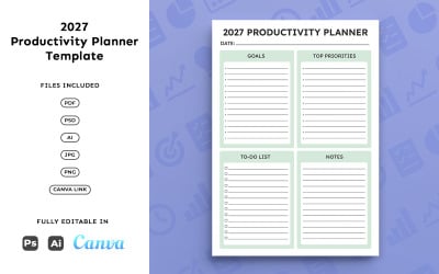 2027 Productivity Planner for Professionals – Goal Tracking &amp;amp; Task Planning, Minimal A4