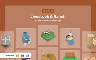 Livestock and Ranch 3D Icon Collection