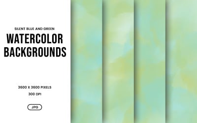 Watercolor Background Set – Silent Blue &amp;amp; Green Abstract Digital Paper, Texture Collection