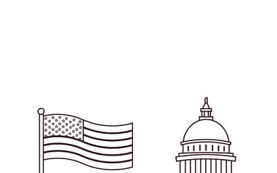 Flaga amerykańska i ikony kopuły Kapitolu symbolizujące patriotyzm i demokrację rządu USA