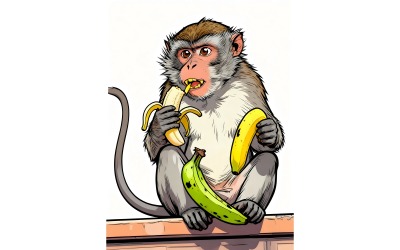Illustrazione di un macaco dalla coda lunga ripreso da vicino