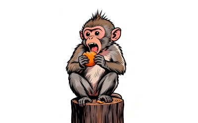 Illustrazione di una simpatica scimmia macaco che mangia frutta