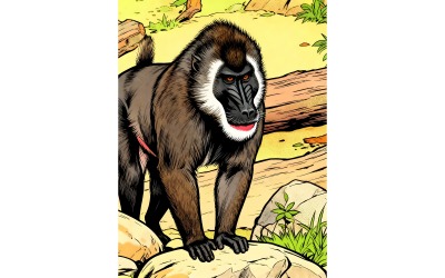Illustrazione dell&amp;#39;area di riposo dell&amp;#39;habitat naturale della scimmia trapano Mandrillus Leucophaeus 1