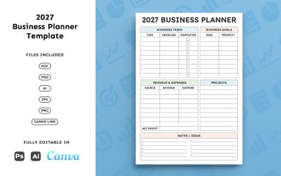 2027 Business Planner for Entrepreneurs – Business, Tasks &amp;amp; Revenue Tracking, Minimal A4