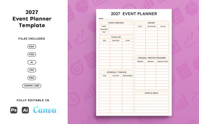 2027 Event Planner for Organizers – Event Planning, Budget &amp;amp; Timeline Tracking, Minimal A4