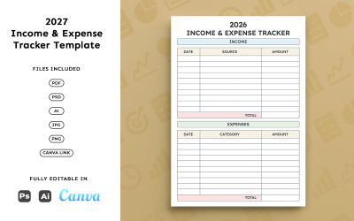 2027 Income &amp;amp; Expense Tracker – Finance Planning, Income &amp;amp; Expense Management, Minimal A4