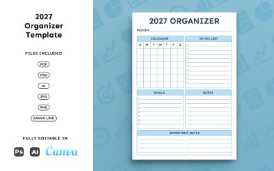2027 Organizer Planner – Planning, Calendar, Task &amp;amp; Goal Tracking, Minimal A4