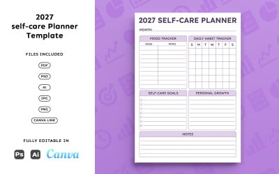 Agenda de bien-être 2027 : planification personnelle, suivi des habitudes et de l’humeur, format A4 minimaliste