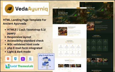 VedaAyurniq – Plantilla de página de destino sobre Ayurveda ancestral y sanación natural | HTML, Bootstrap 5