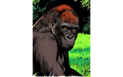 Gorilla Ai Illustration Image + Vector Line Art