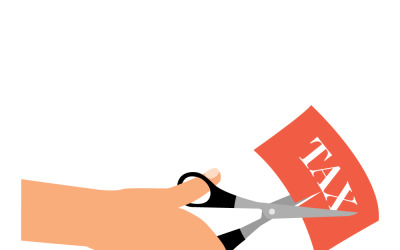 Hand Cutting Tax Bill with Scissors for Tax Deduction and Financial Savings Concept