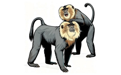 Illustration vectorielle d&amp;#39;un champ de singes (image et dessin au trait).