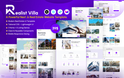 Realist Villa - адаптивний шаблон сайту нерухомості з Next.js, Tailwind CSS