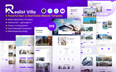 Realist Villa - Modello di sito web immobiliare reattivo con Next.js Tailwind CSS