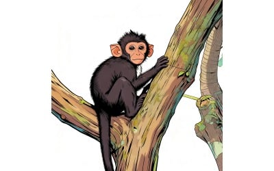 Ripresa con messa a fuoco selettiva verticale di una scimmia seduta su un ramo di un albero nella giungla