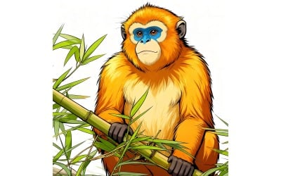 Illustrazione della foresta di bambù di una scimmia dorata molto rara e selvaggia