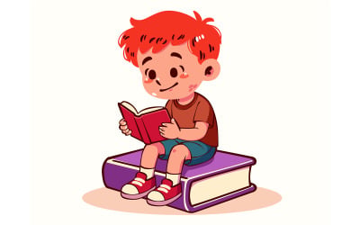 A Boy Sitting on a Big Book