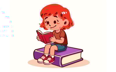 Büyük Mor Bir Kitabın Üzerinde Oturan Bir Çocuk