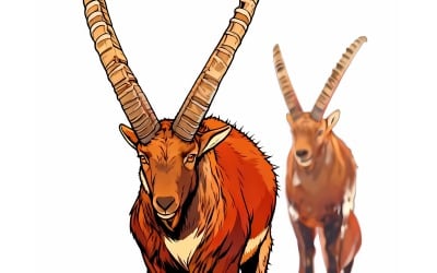 Alpine Ibex Comic Illustration