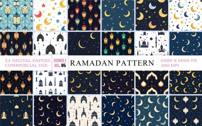 Collezione di motivi del cielo notturno di Ramadan Kareem | Carta digitale con motivo notturno di lanterne islamiche