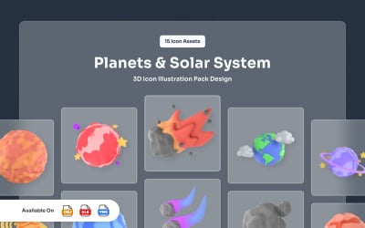 Planety kosmiczne i ikony układu słonecznego 3D