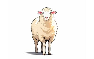 Domestic Sheep Comic Illustration
