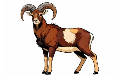 European Mouflon Comic Illustration
