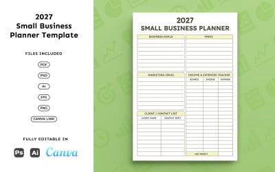 2027 Küçük İşletme Planlayıcısı – İş Planlaması, Hedefler ve Finans Takibi, Minimal A4 Boyutunda