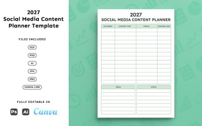 2027 Sosyal Medya İçerik Planlayıcısı – Pazarlama Planlaması, Gönderi Zamanlaması, Minimal A4 Boyutunda