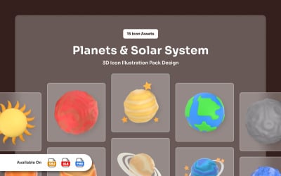 Zestaw ikon 3D Układu Słonecznego i planet