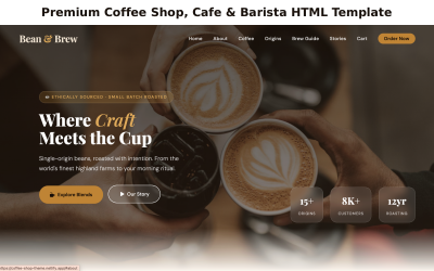 Премиальный HTML-шаблон для кофейни, кафе и бариста.