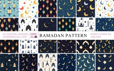 Ramadan Kareem Night Sky Pattern Collection | Islamic Lantern Night Pattern Digital Paper