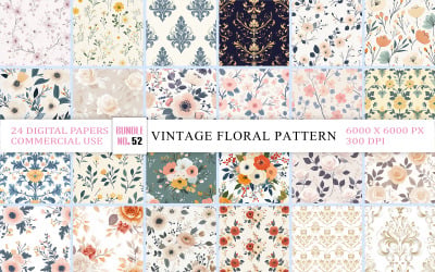 Romantic Vintage Flower Pattern | Pastel Floral Seamless Background Bundle | Elegant Flower Pattern