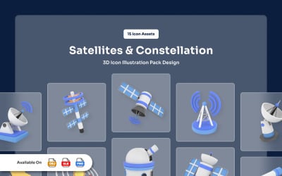 Satelity i ikony konstelacji 3D