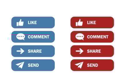 Social Media Action Buttons Set - Like Comment Share Send UI Buttons in Blue and Red