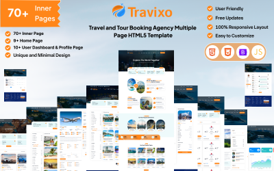 Travixo – Reisebüro-Buchungsagentur, HTML-Vorlage mit mehreren Seiten