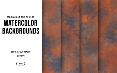 Watercolor Background Set – Blue &amp;amp; Orange Abstract Digital Paper, Texture Collection