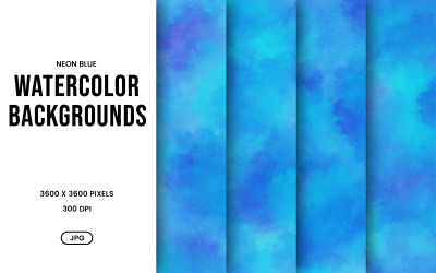 Watercolor Background Set – Neon Blue Abstract Digital Paper, Texture Collection
