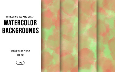 Watercolor Background Set – Refreshing Red and Green Abstract Digital Paper, Texture Collection